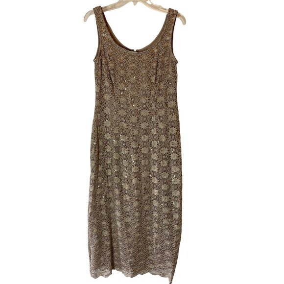 R & M Richards Beige Sequin Lace Dress & Jacket Set Size 6 - Picture 3 of 16